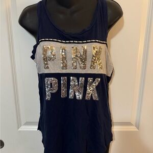 Victoria's Secret Blue Tank with Gold Sequin Lettering